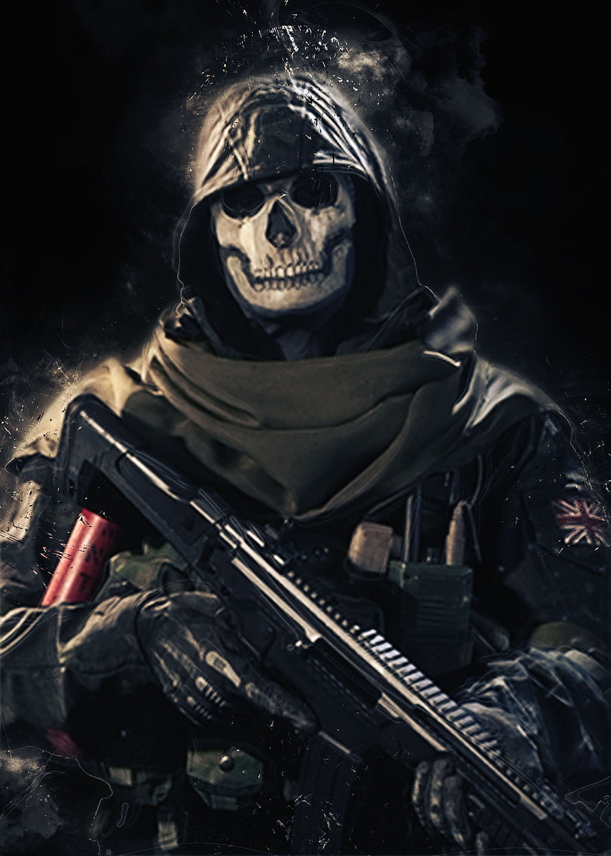 Ghost from Call of Duty Modern Warfare in Tactical Gear with Rifle and Hooded Skull Mask HD phone wallpaper