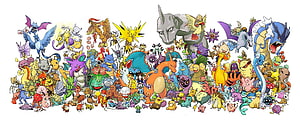 Complete Collection of Original 151 Pokemon Characters in Vibrant Group Illustration HD wallpaper