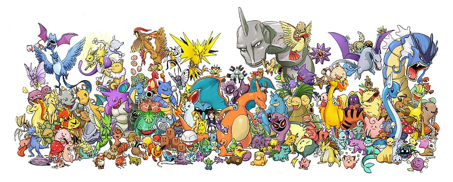 Complete Collection of Original 151 Pokemon Characters in Vibrant Group Illustration HD wallpaper