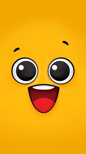 Cute Yellow Emoji Face with Big Eyes and Open Smile on Solid Background HD phone wallpaper