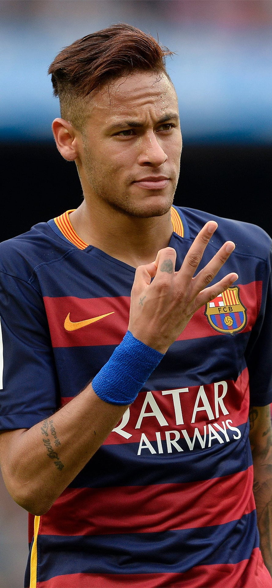 Neymar in FC Barcelona Home Kit Making a Gesture on the Pitch HD phone wallpaper