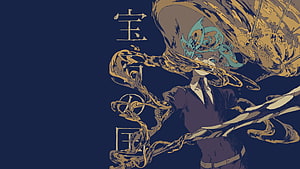 Phosphophyllite from Land of the Lustrous in a dramatic gold and navy anime illustration HD wallpaper
