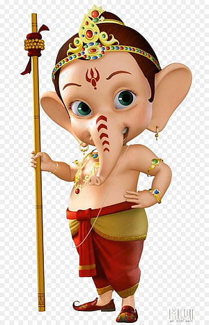 Cute 3D Ganesha Baby Cartoon with Staff and Traditional Indian Jewelry HD phone wallpaper