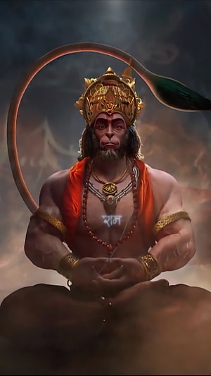 Hanuman in Meditation with Golden Crown and Sacred Om Symbol, Jai hanuman, hinduism, ravan, hindu, sita, shrilanka, indiangod, mahadev, shriram, ram HD phone wallpaper
