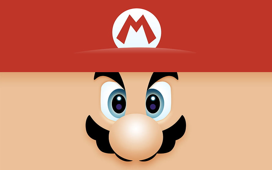 Mario Face Close-Up Minimalist Illustration with Red Hat and M Logo HD wallpaper