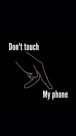 Minimalist Hand Gesture Illustration with Don't Touch My Phone Text on Black Background HD phone wallpaper