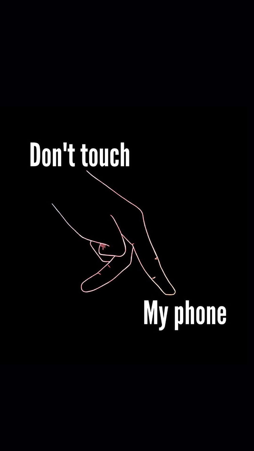 Minimalist Hand Gesture Illustration with Don't Touch My Phone Text on Black Background HD phone wallpaper
