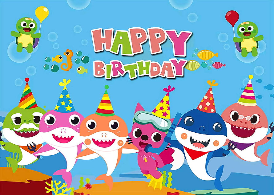 Baby Shark Family Birthday Party Cartoon Illustration with Ocean Theme and Colorful Characters HD wallpaper