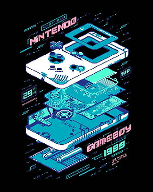 Nintendo Game Boy 29th Anniversary Exploded View Pixel Art Poster HD phone wallpaper