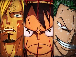 One Piece Monster Trio Anime Character Faces HD wallpaper