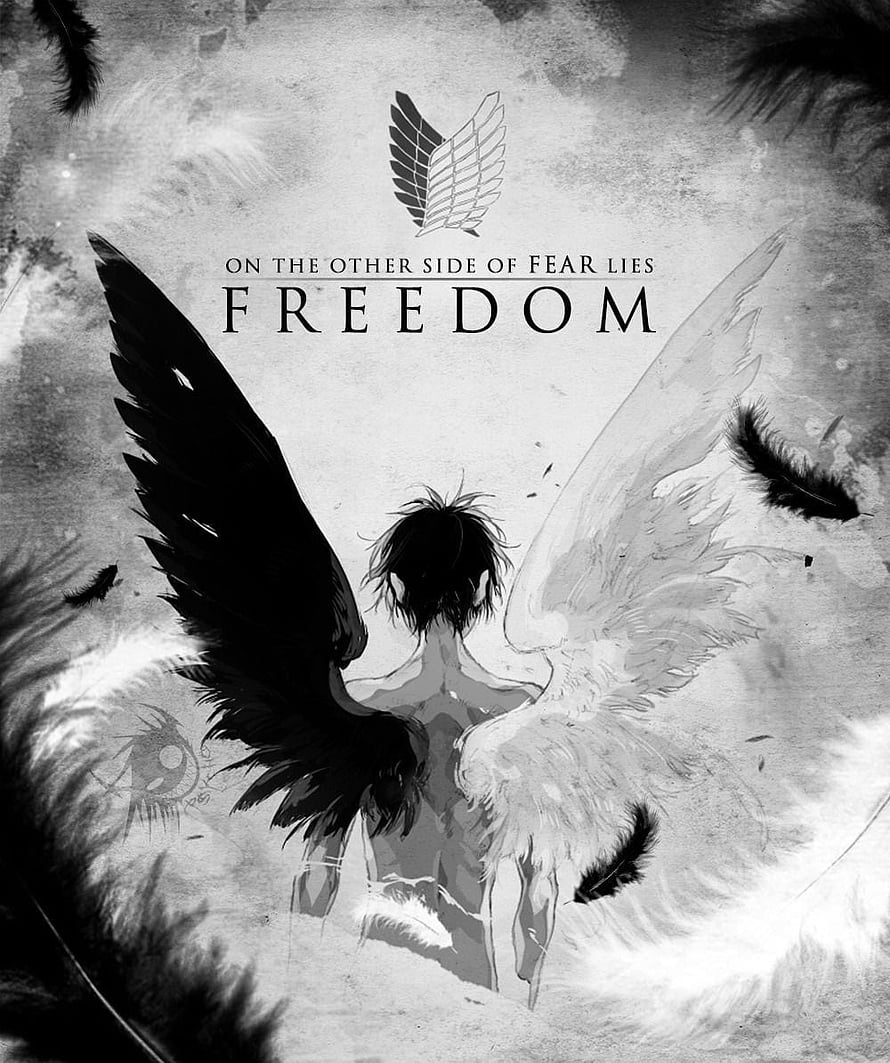 Attack on Titan Dual Winged Angel Illustration with Freedom Quote HD phone wallpaper