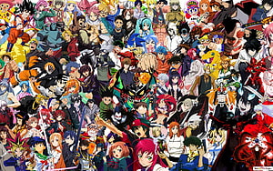 Massive Anime Crossover Poster Featuring Iconic Shonen and Seinen Characters HD wallpaper