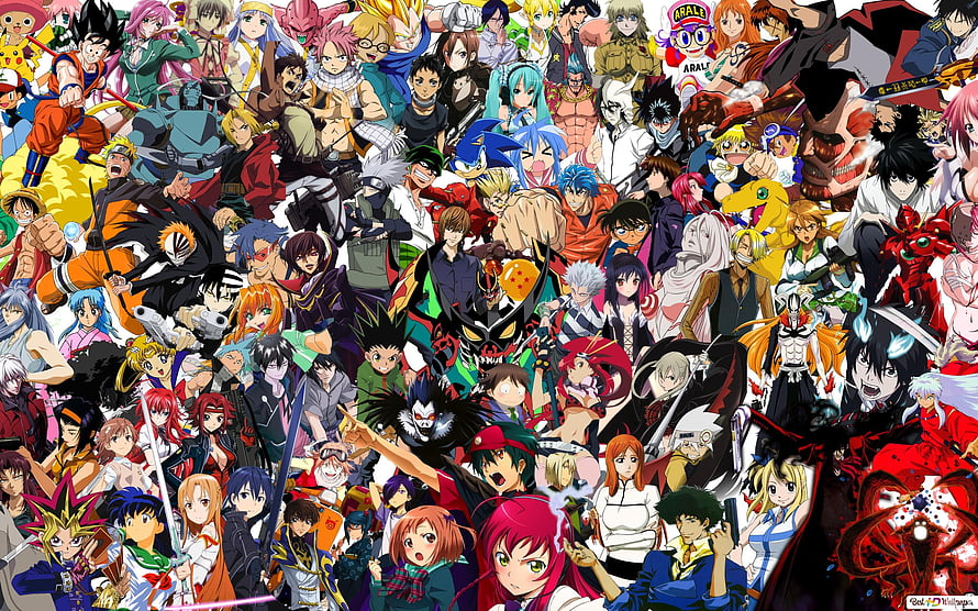 Massive Anime Crossover Poster Featuring Iconic Shonen and Seinen Characters HD wallpaper