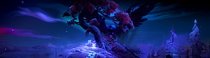Ori and the Will of the Wisps Nightwood Scene with Glowing Character and Ancient Tree HD wallpaper