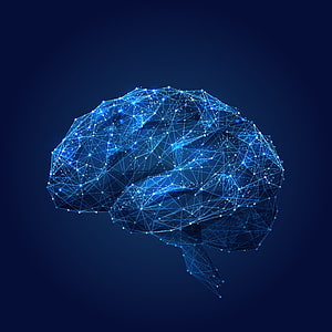Glowing Blue Neural Network Brain Polygon Artwork on Dark Background HD phone wallpaper