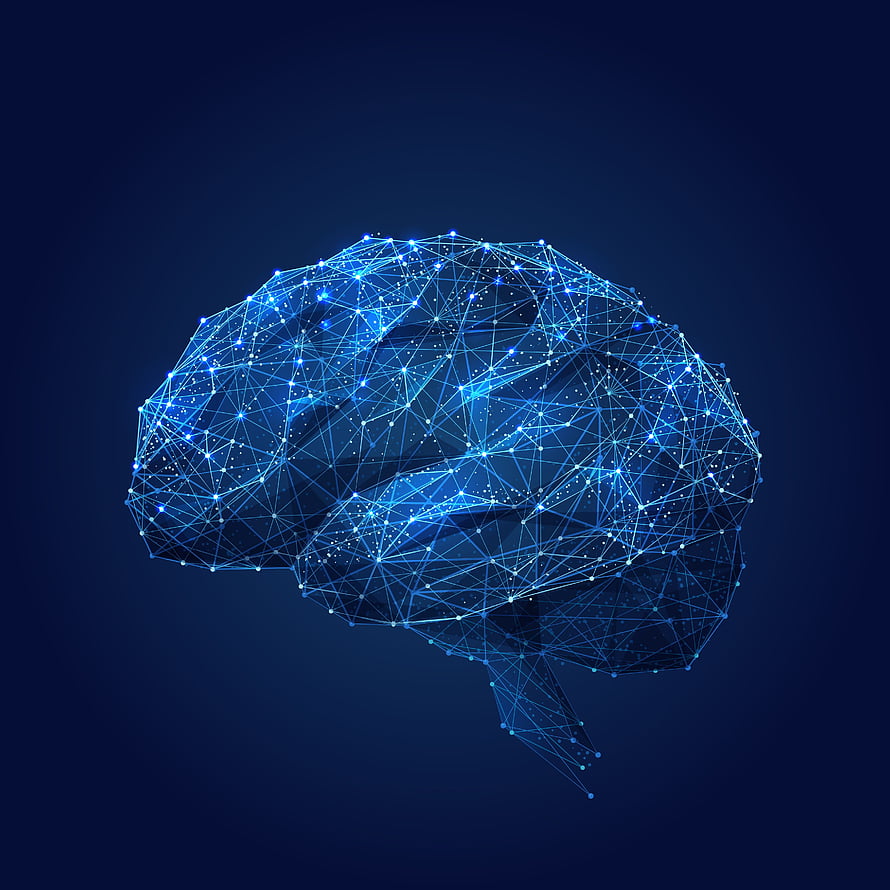 Glowing Blue Neural Network Brain Polygon Artwork on Dark Background HD phone wallpaper