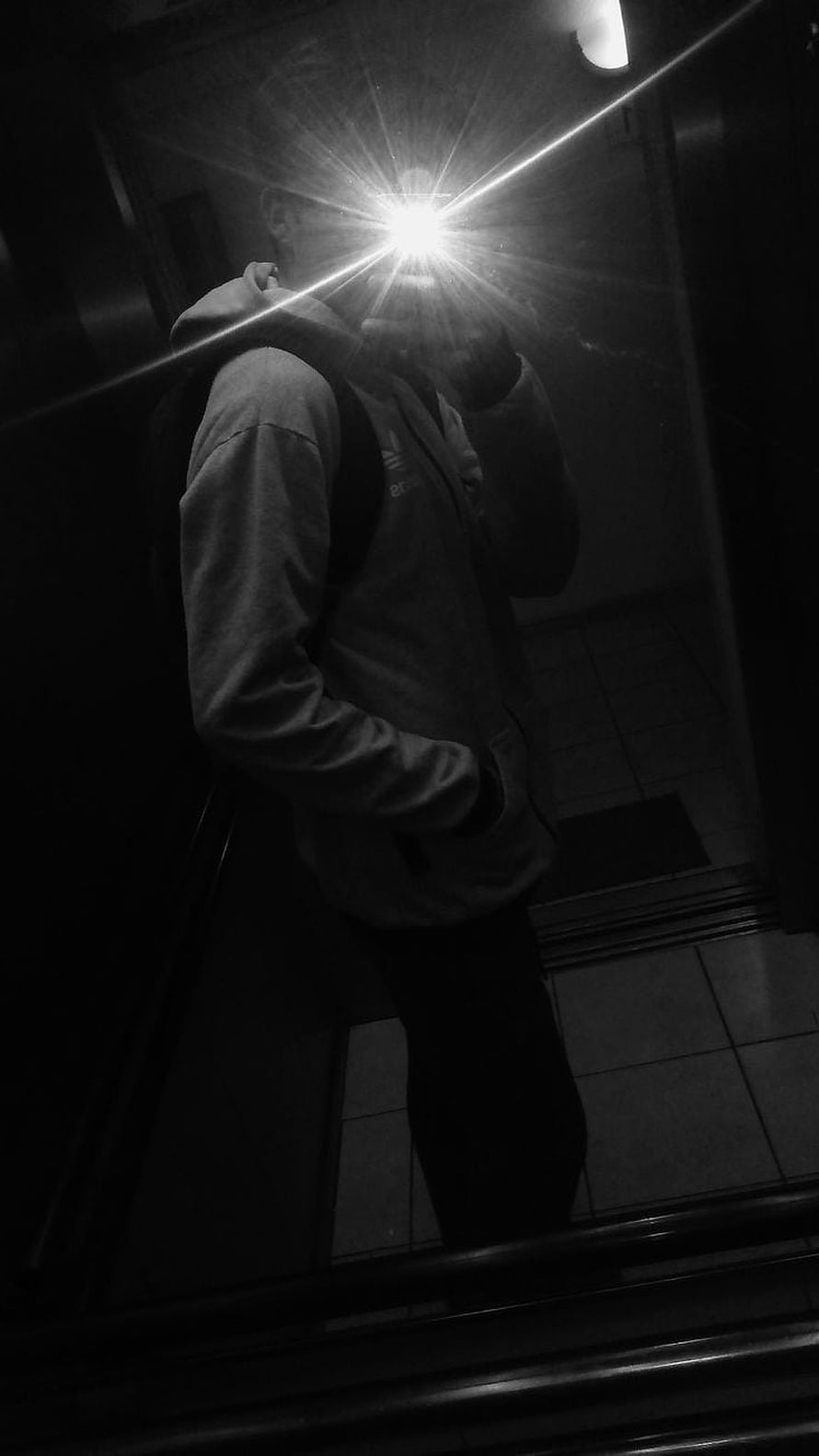 Moody Black and White Mirror Selfie with Dramatic Lens Flare HD phone wallpaper