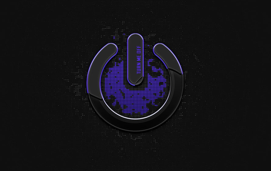 Glowing Power Button with Digital Map on Dark Background HD wallpaper