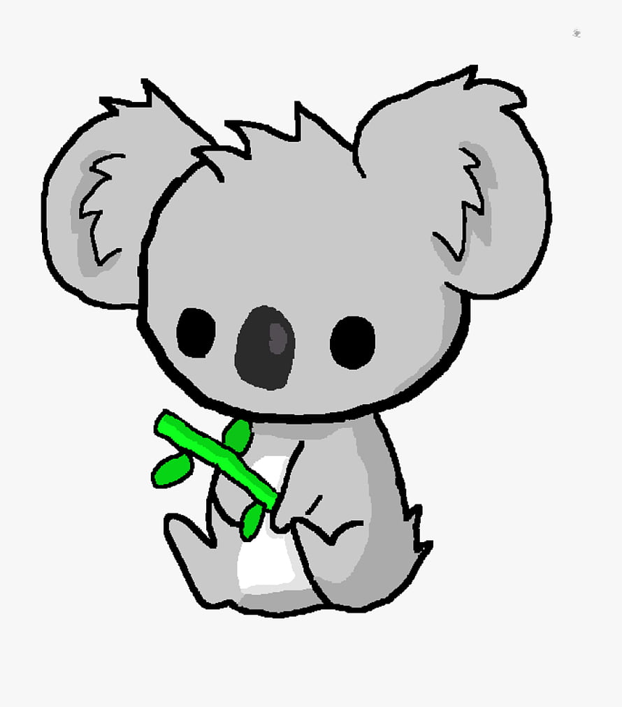 Cute Kawaii Koala Cartoon Drawing Holding a Green Eucalyptus Branch HD phone wallpaper