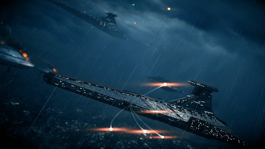 Venator Class Star Destroyer Flying Through Stormy Night Sky With Laser Fire HD wallpaper