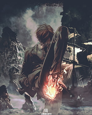 Vinsmoke Sanji One Piece Anime Character with Burning Fist in Dark Landscape HD phone wallpaper