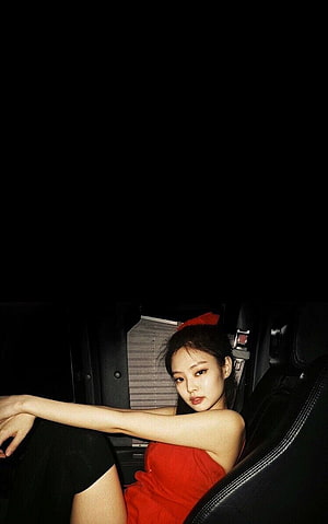 Jennie Blackpink in a red dress sitting in a car at night HD phone wallpaper