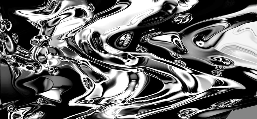 Abstract Black and White Liquid Metal Texture with Glossy 3D Reflections HD wallpaper