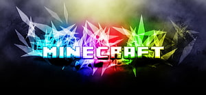 Minecraft Logo with Vibrant Rainbow Crystal Shards on Dark Background HD wallpaper
