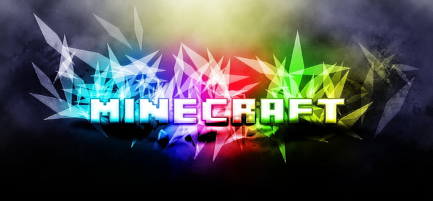 Minecraft Logo with Vibrant Rainbow Crystal Shards on Dark Background HD wallpaper