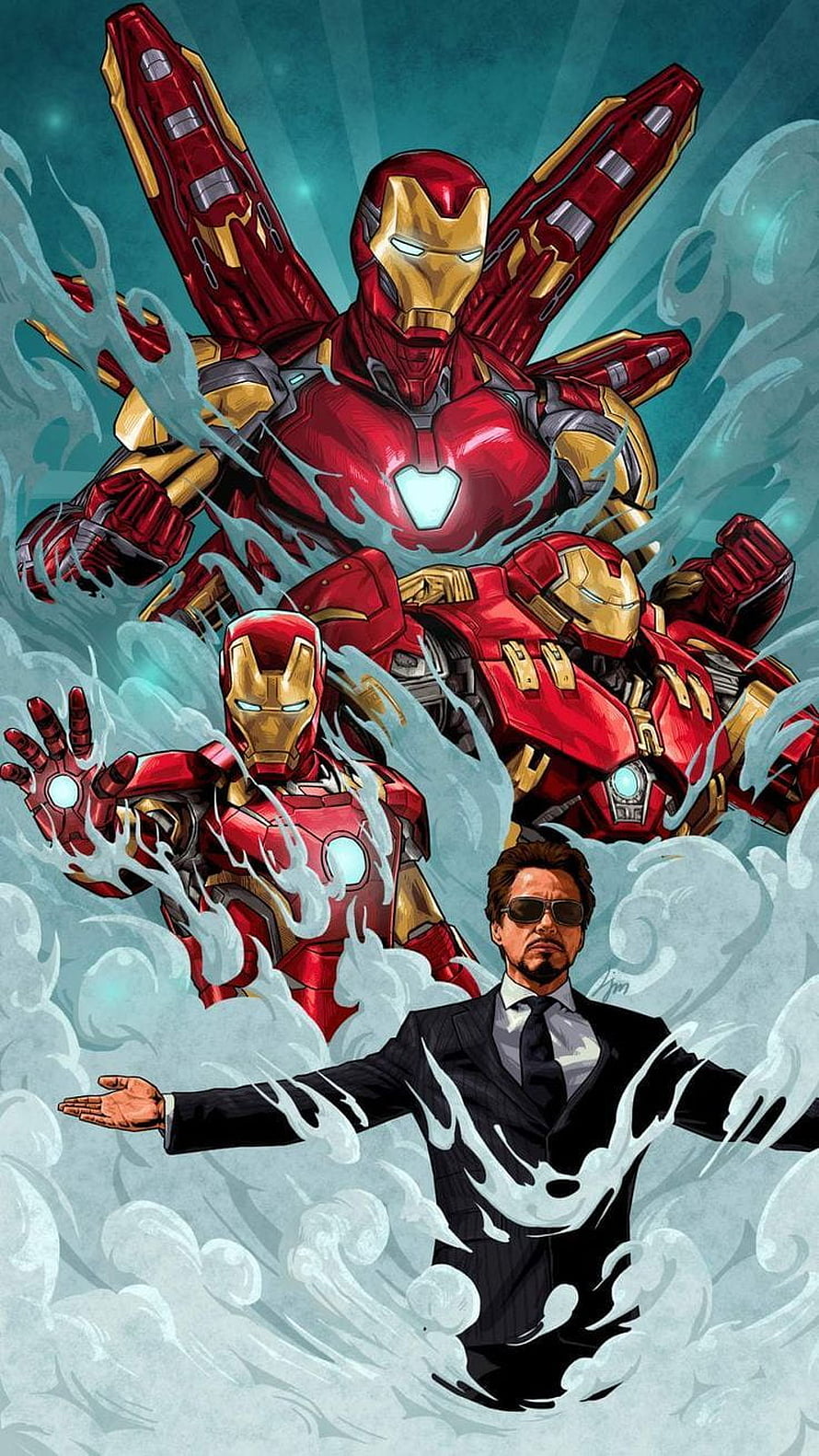 Tony Stark and Iron Man Armor Evolution Comic Art HD phone wallpaper