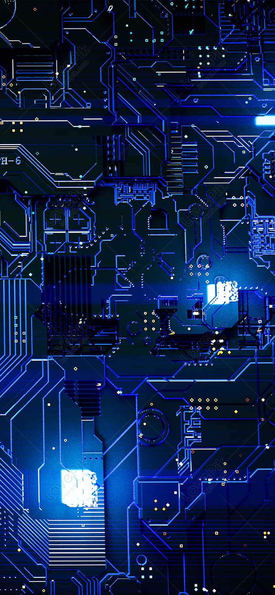 Glowing Blue Circuit Board Technology Background with Intricate Electronic Traces and Components HD phone wallpaper