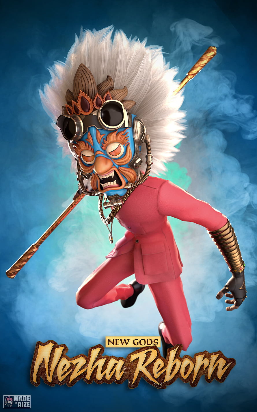 Nezha Reborn Character Concept Art with Goggles and Pink Suit HD phone wallpaper