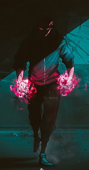 Jujutsu Kaisen Dark Anime Character with Glowing Pink Energy Hands HD phone wallpaper