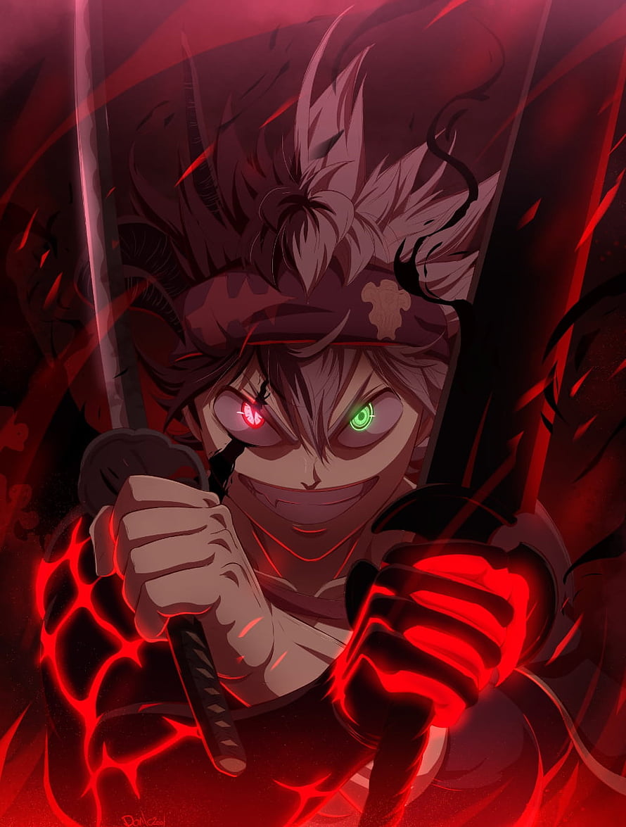 Asta from Black Clover Wielding Dual Swords in a Fiery Red Demon Transformation HD phone wallpaper