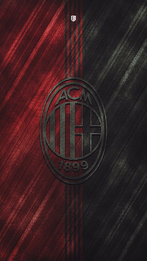 AC Milan 1899 Club Crest on Textured Red and Black Fabric Background HD phone wallpaper