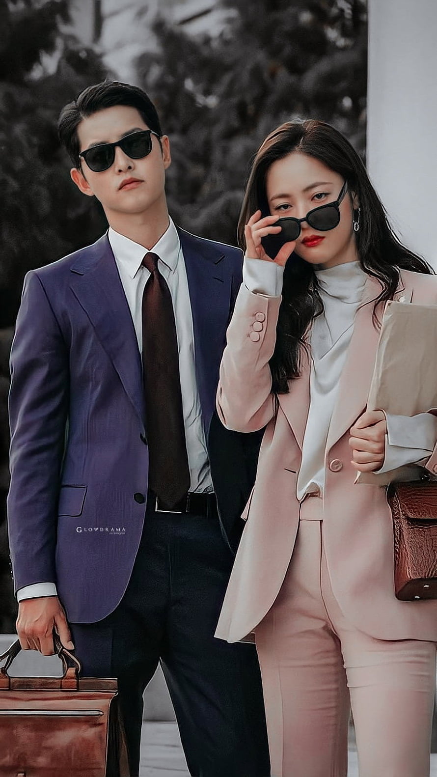 Vincenzo K-Drama Couple in Elegant Business Attire with Sunglasses HD phone wallpaper