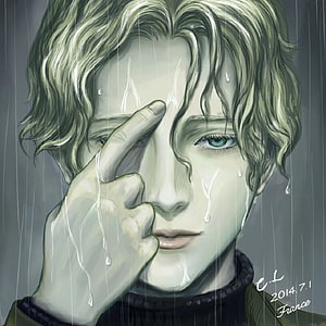 Johan Liebert Anime Portrait in Rain with Finger Over Eye HD phone wallpaper