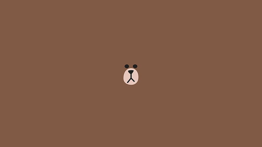 Minimalist Line Friends Bear Face Icon on Solid Brown Background HD wallpaper