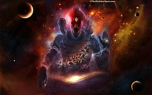 Lord Shiva Cosmic Meditation in Vibrant Nebula and Starfield HD wallpaper