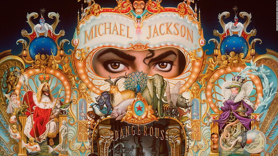 Michael Jackson Dangerous Album Cover Artwork with Ornate Baroque Illustration and Surreal Animal Figures HD wallpaper