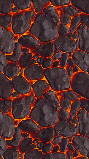 Molten Lava Flowing Through Dark Volcanic Rock Texture HD phone wallpaper