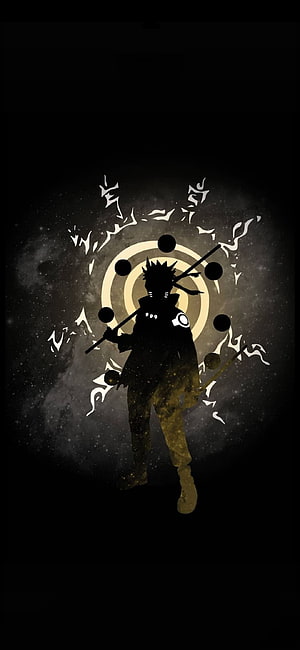 Naruto Silhouette with Rasengan and Chakra Orbs Against Dark Cosmic Background HD phone wallpaper