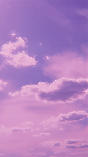 Dreamy Lavender Sky with Soft Pink Clouds and Starburst Lens Flares HD phone wallpaper