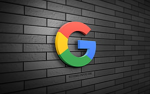 Google 3D Logo on Dark Gray Brick Wall HD wallpaper