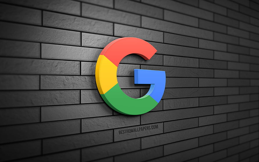 Google 3D Logo on Dark Gray Brick Wall HD wallpaper