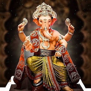 Lord Ganesha Digital Art with Ornate Crown and Traditional Attire HD phone wallpaper