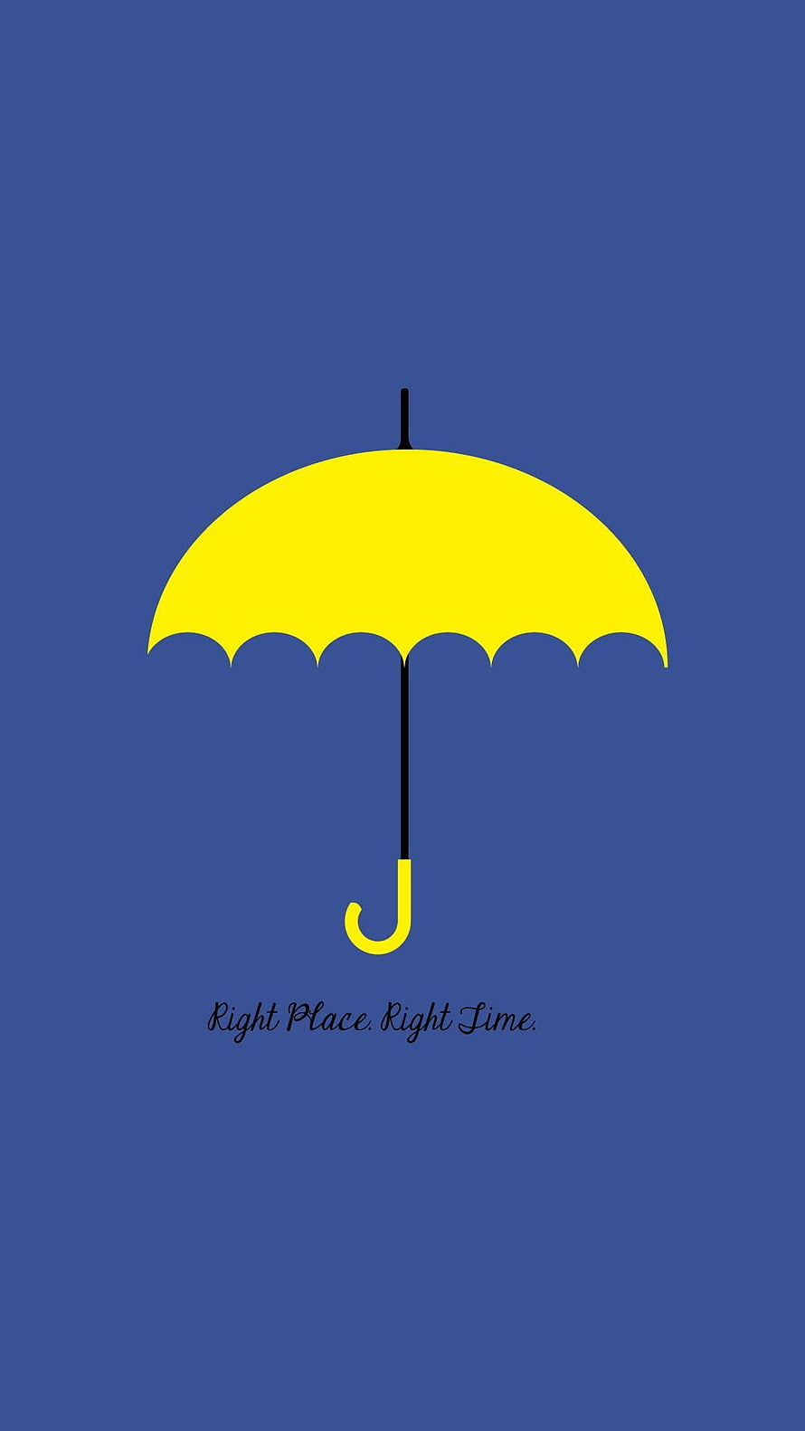 Yellow Umbrella Minimalist Art with Right Place Right Time Quote on Blue Background HD phone wallpaper