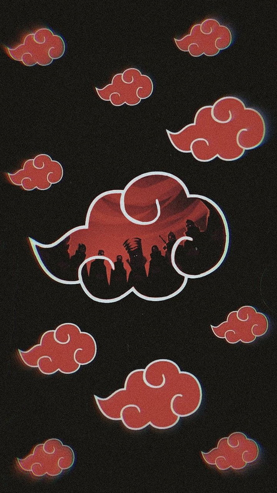 Akatsuki Cloud Pattern with Silhouetted Members on Black Background HD phone wallpaper