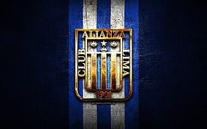 Club Alianza Lima Crest on Textured Blue and White Striped Background HD wallpaper