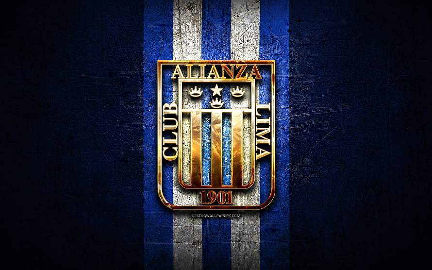 Club Alianza Lima Crest on Textured Blue and White Striped Background HD wallpaper